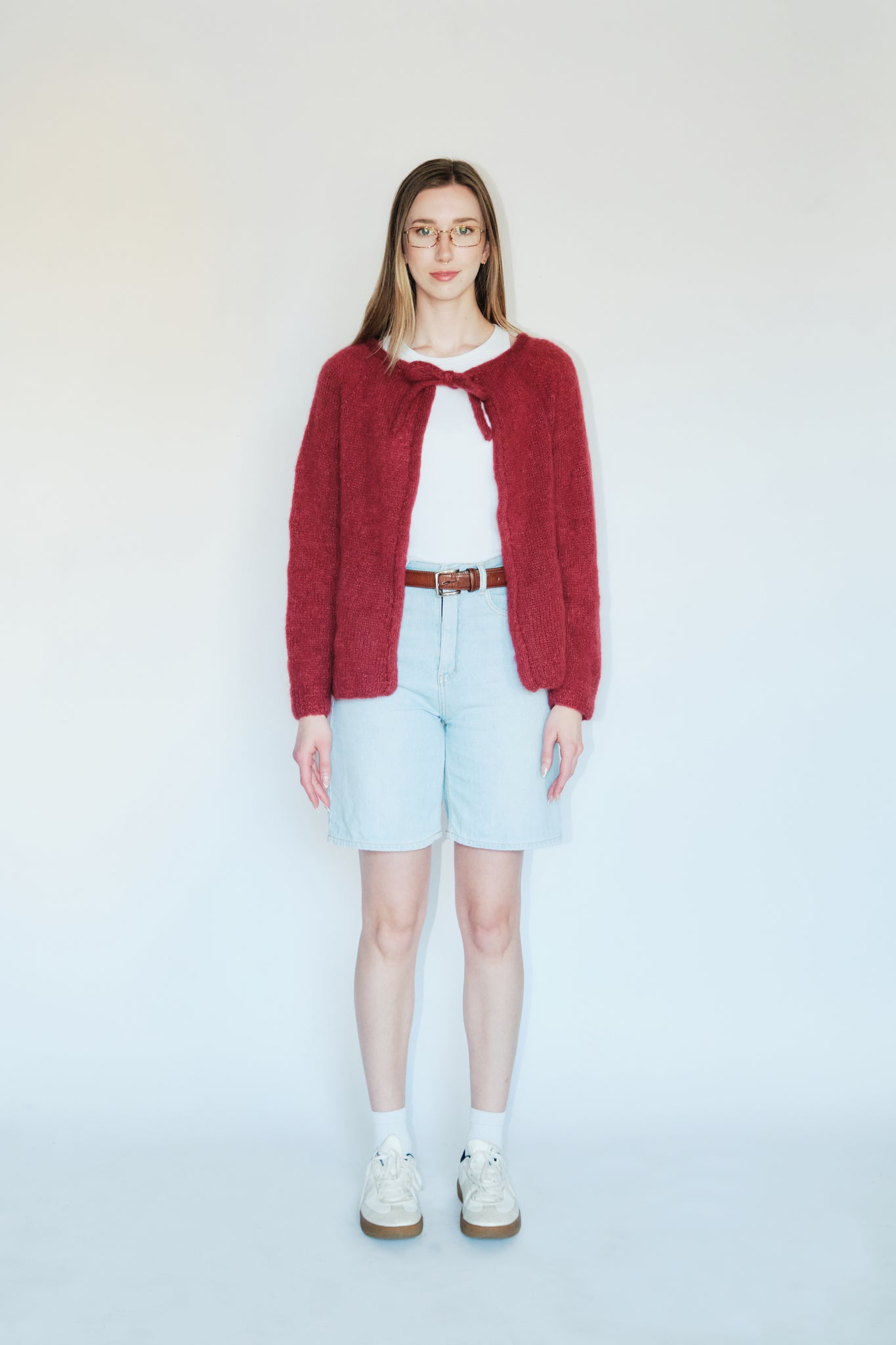 The Mohair Bow Cardigan in Maroon