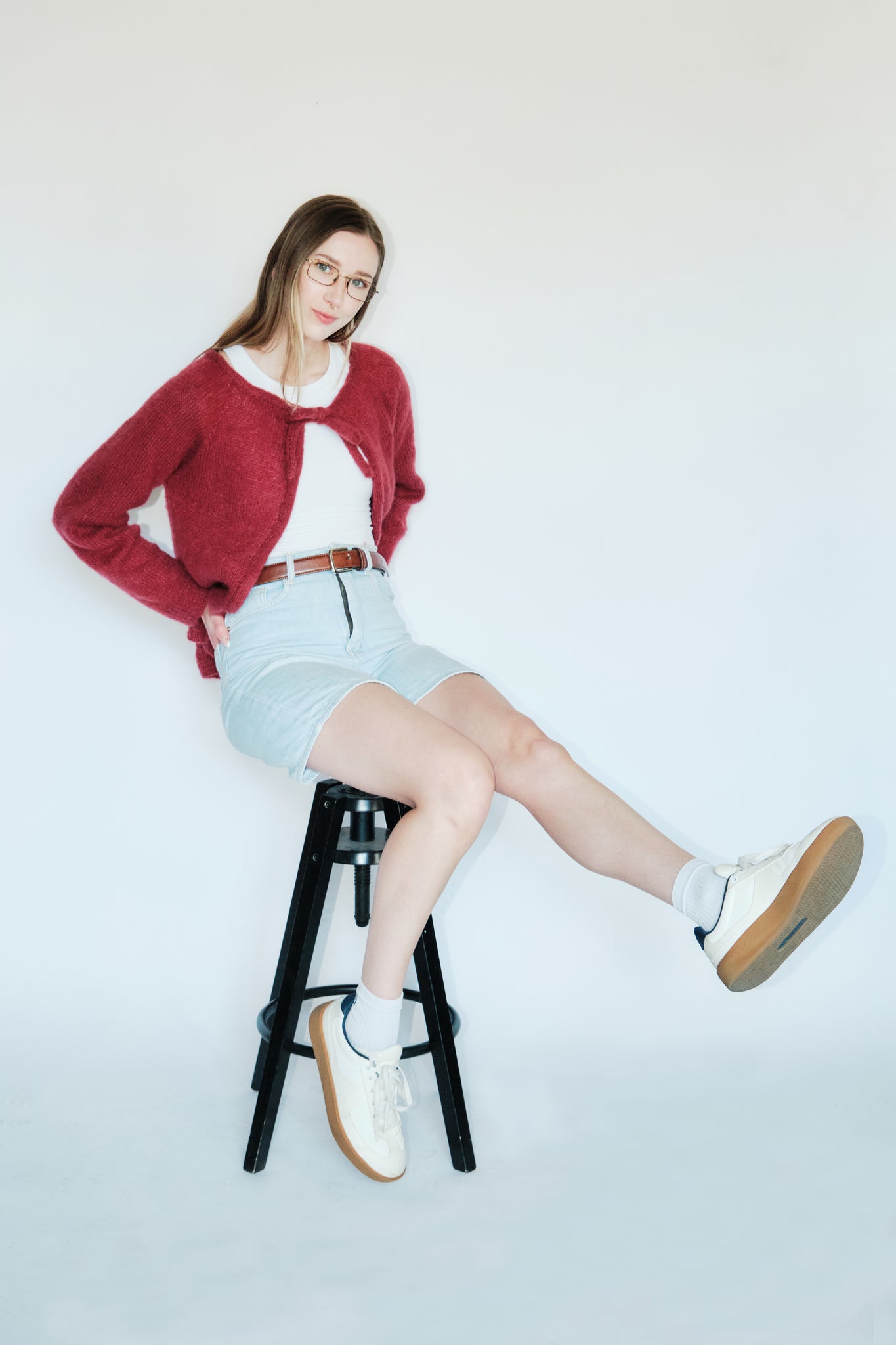 The Mohair Bow Cardigan in Maroon