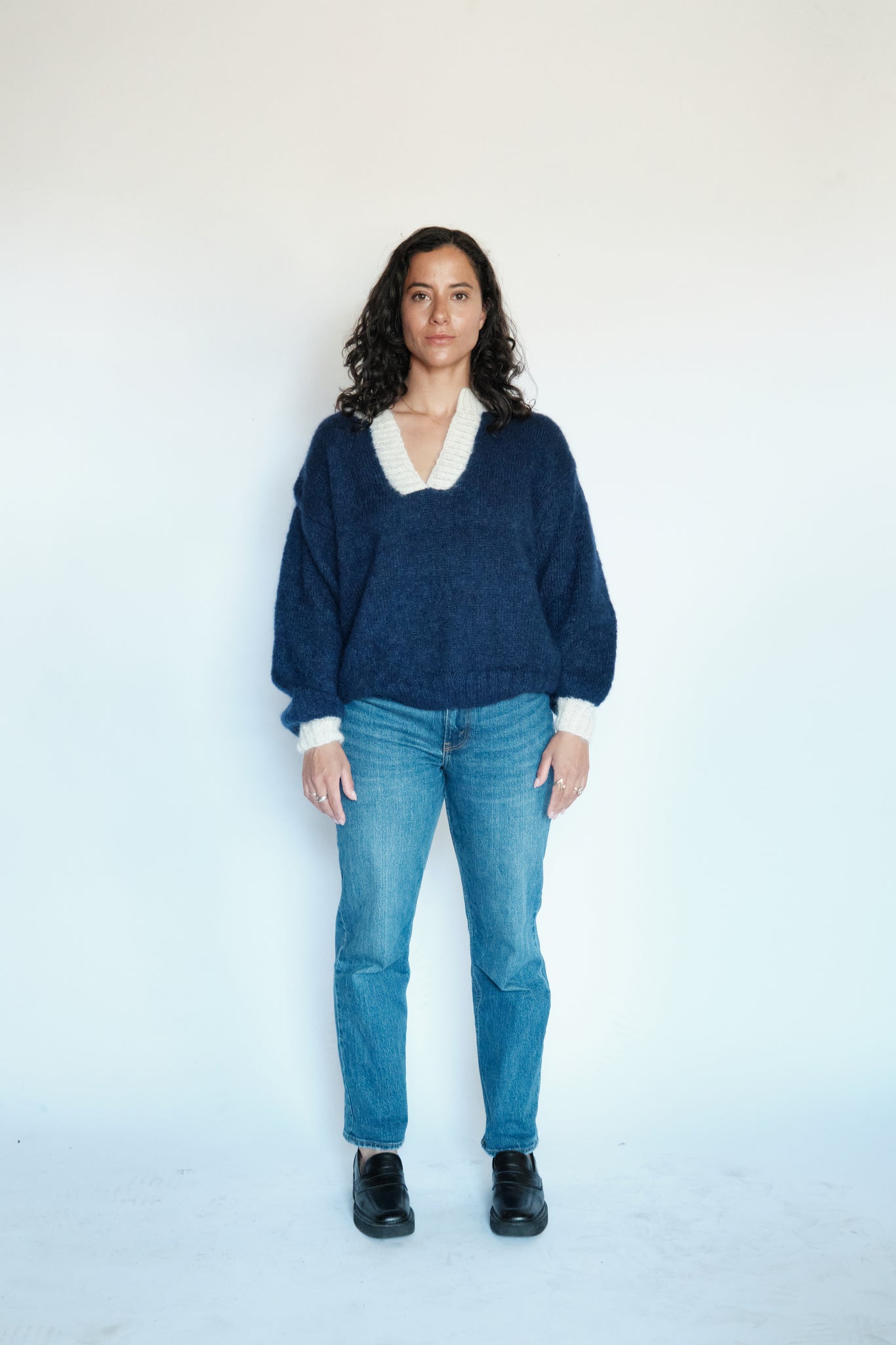 Mohair V-Neck Sweater in Sapphire