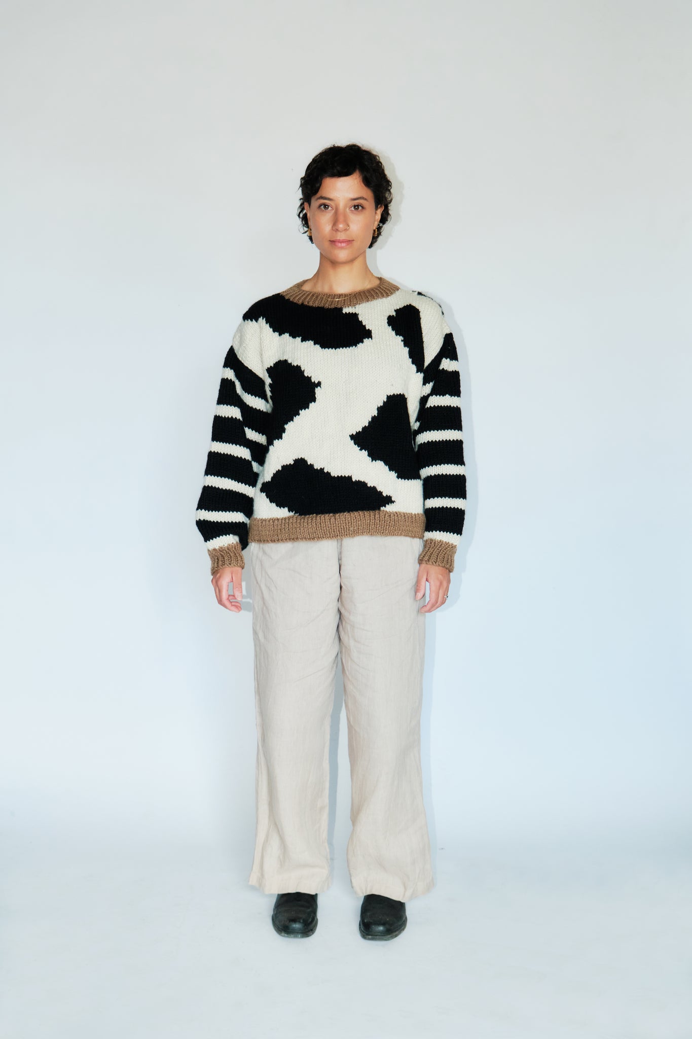 Intarsia Pullover in Cow Print