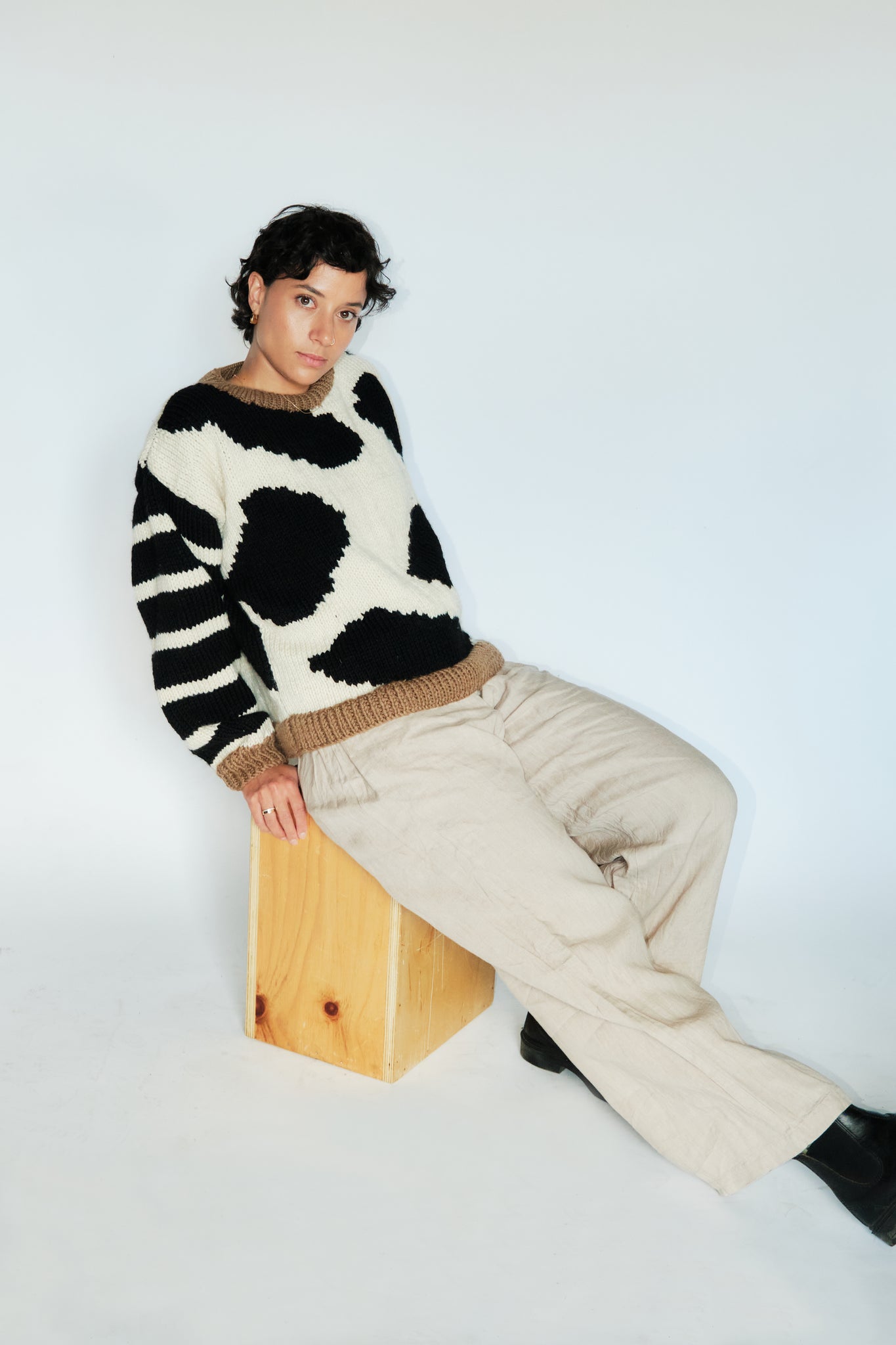 Intarsia Pullover in Cow Print
