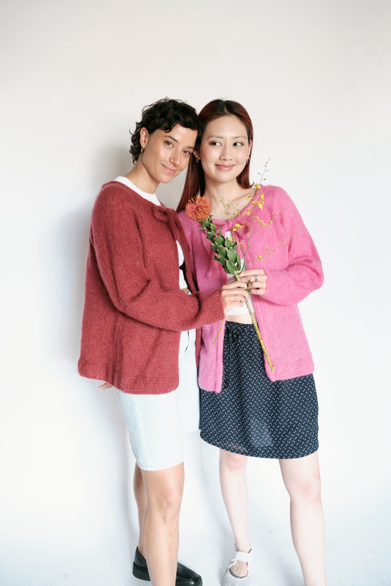 The Mohair Bow Cardigan in Bright Pink