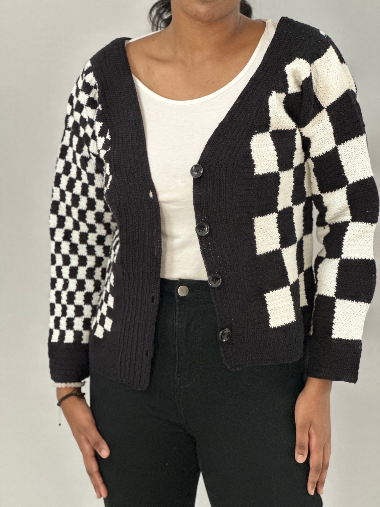 Vintage Noir-Blanc Crotchet Cardigan