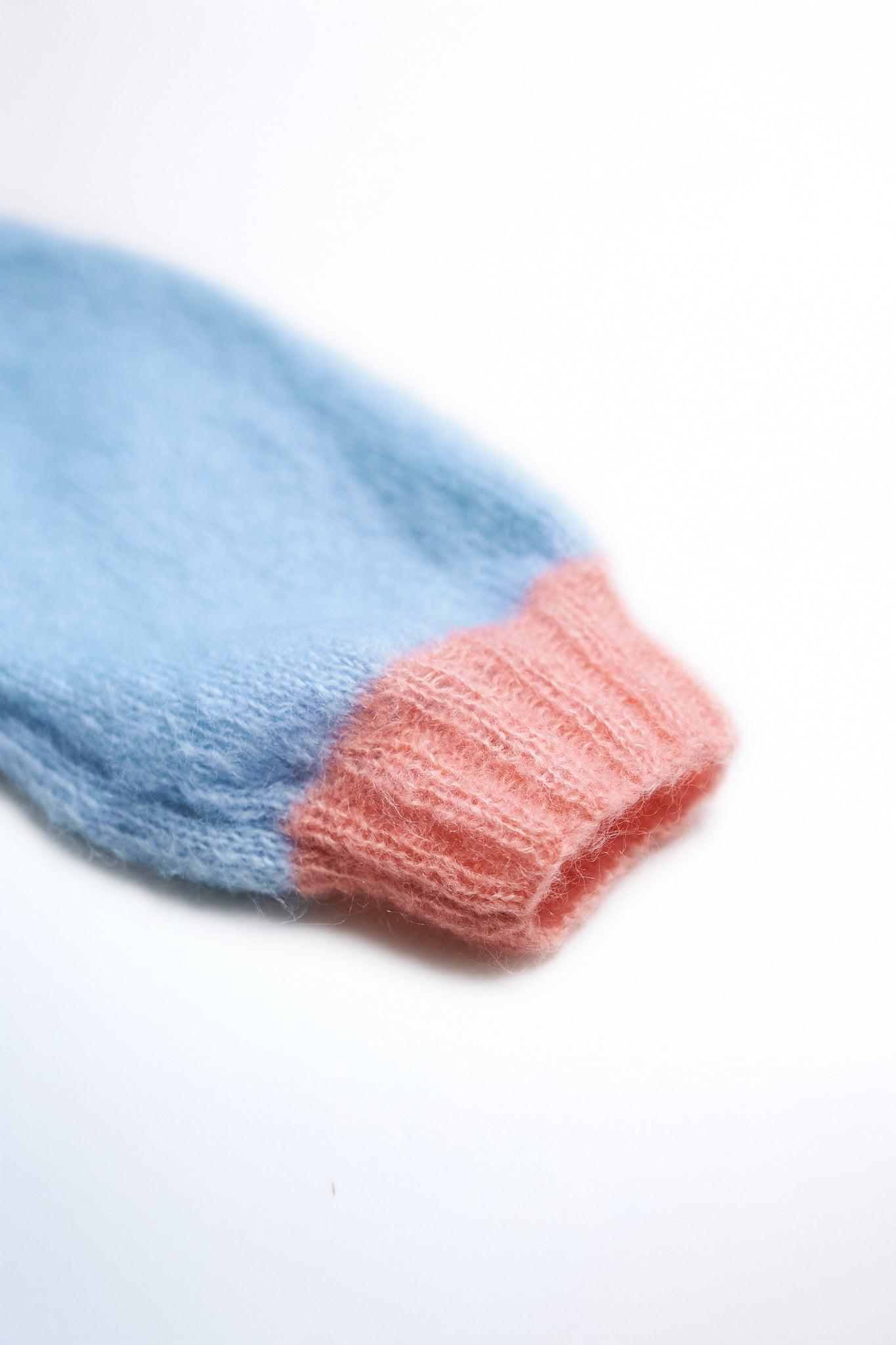 Mohair V-Neck Sweater in Sky and Coral