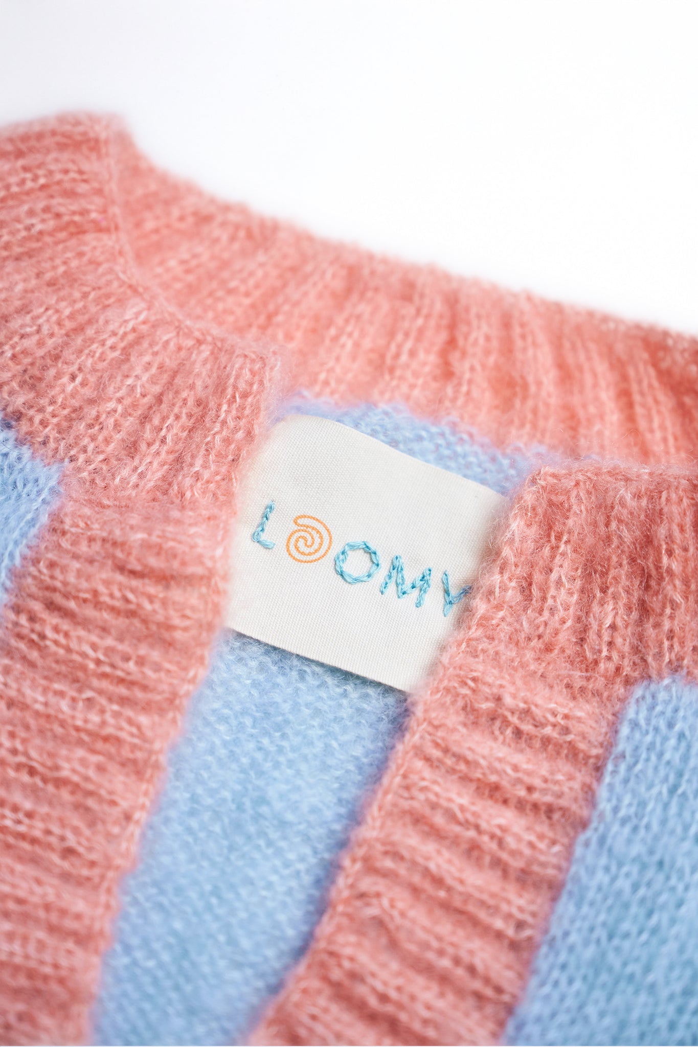 Mohair V-Neck Sweater in Sky and Coral