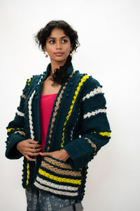 "BUNDI" chunky indigo hues  crotchet jacket