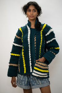 "BUNDI" chunky indigo hues  crotchet jacket