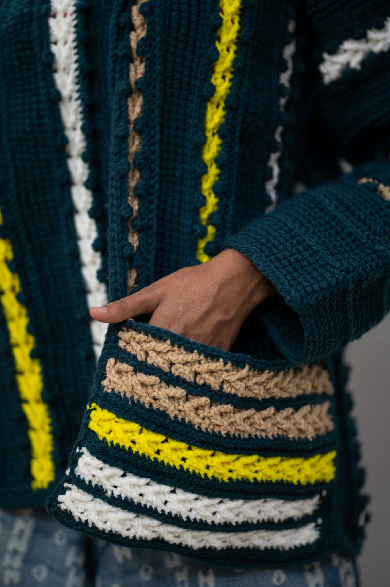 "BUNDI" chunky indigo hues  crotchet jacket