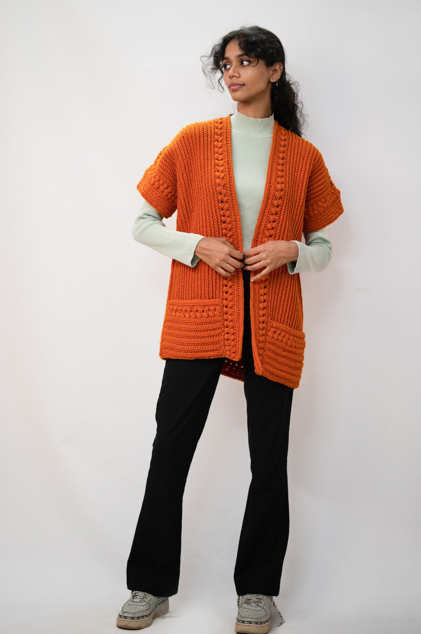 sunset orange crotchet jacket