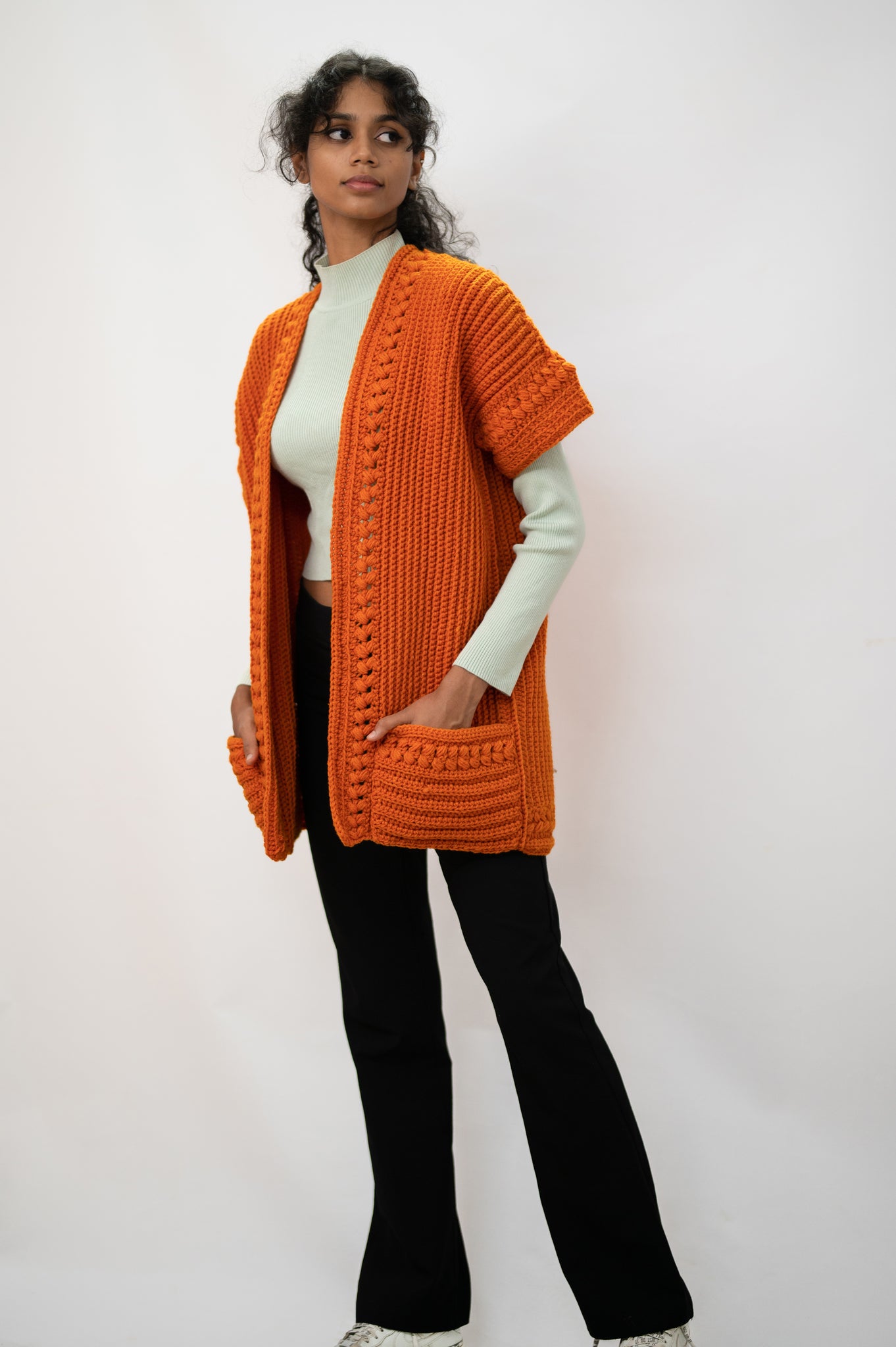 sunset orange crotchet jacket